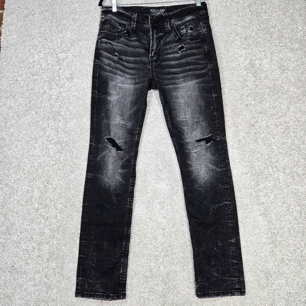 Salvage jeans Men's 32x32 Charcoal Black Riot Taper Athletic Fit stretch torn